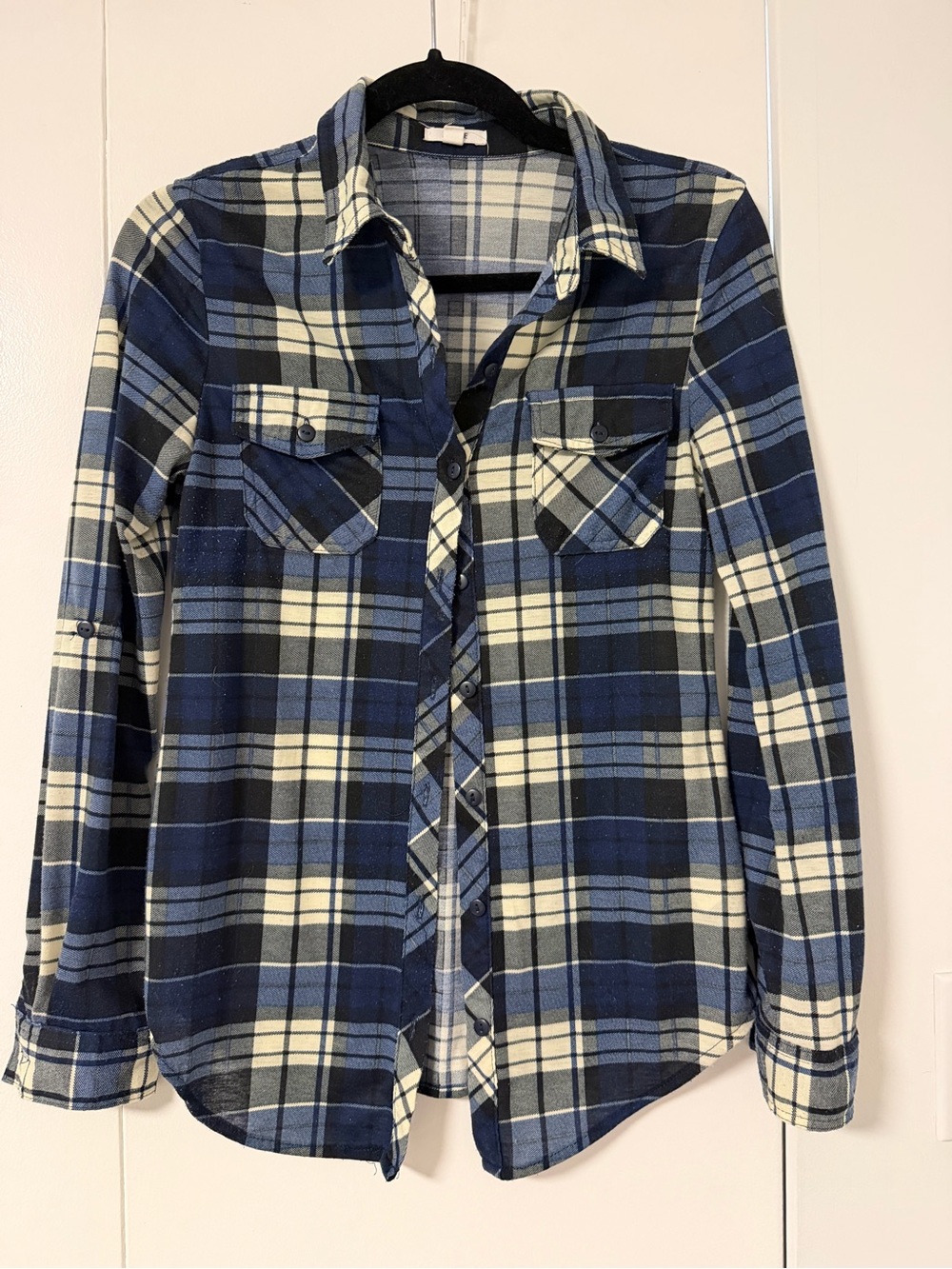 Ardene Blue and White Plaid Button-Down Shirt